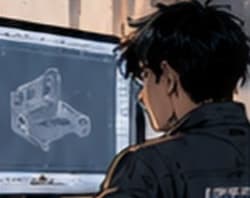 A CAD specialist modelling a bracket on a desktop monitor