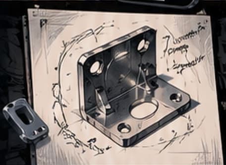 A hand-drawn sketch of an L-shaped motor bracket pinned to the wall